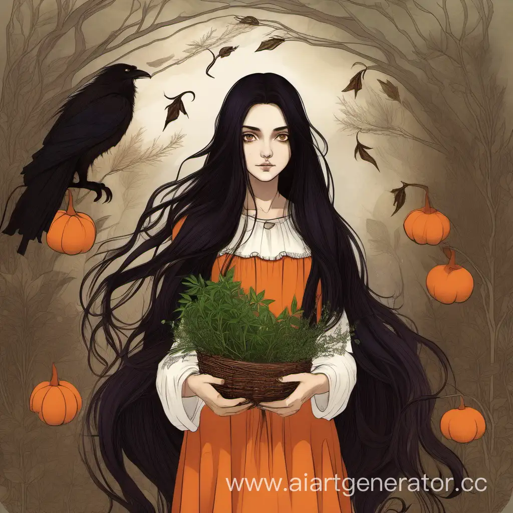 Medieval-Inspired-Painting-of-a-Young-Witch-Gathering-Herbs