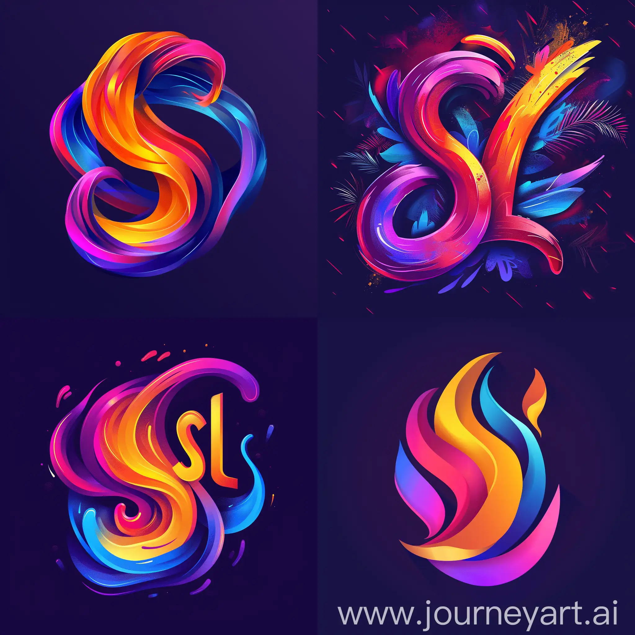 Эмоциональный и яркий логотип "SL", с яркими цветами и абстрактными формами, вызывающий чувство адреналина и азарта у зрителей и участников, --s 250
