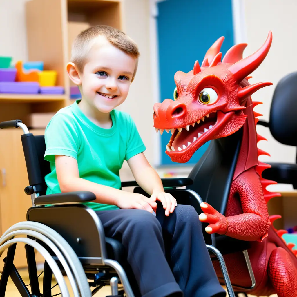 Inclusive Occupational Therapy Friendly Red Dragon and Child in Wheelchair