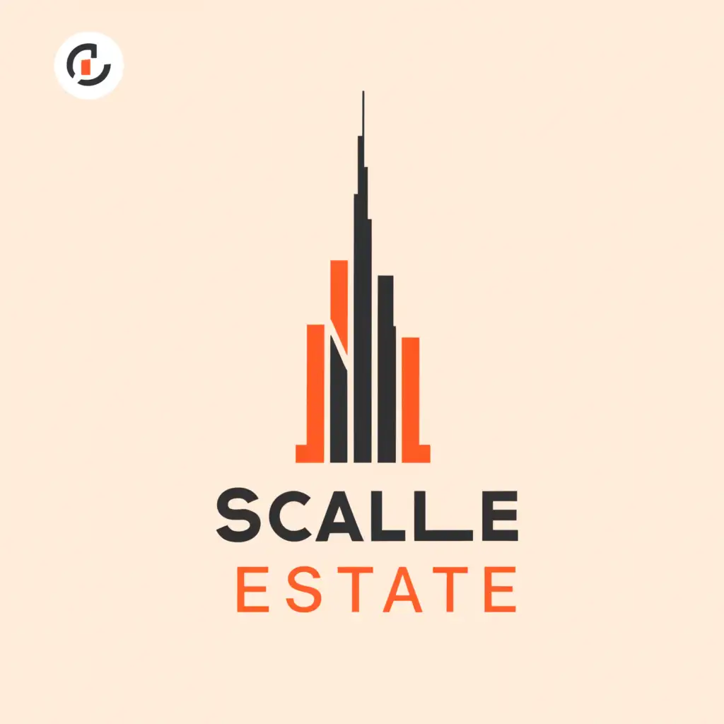 a logo design,with the text "ScaleEstate", main symbol:Burj Khalifa in Orange with Letter S and E,Minimalistic,be used in Real Estate industry,clear background