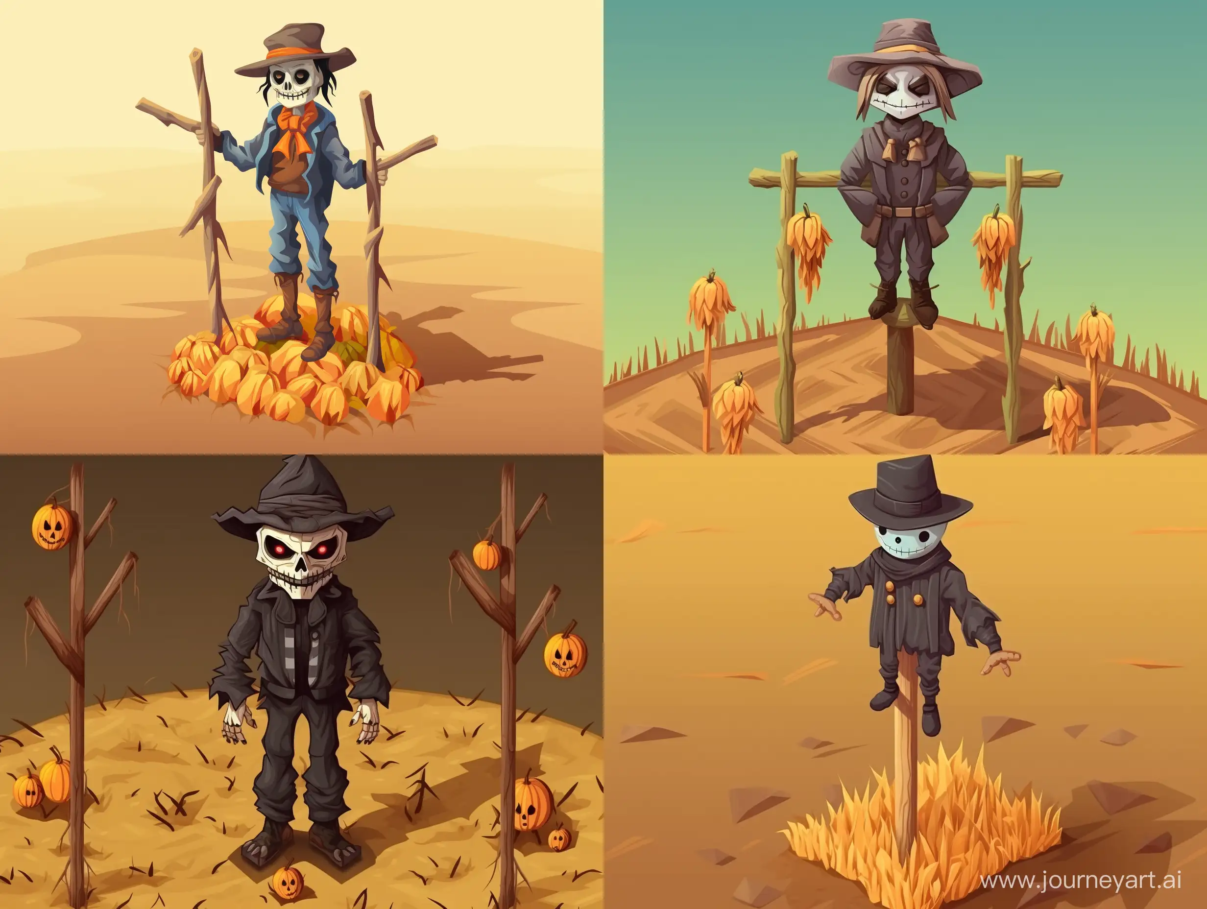 Isometric-Casual-Halloween-Scarecrow-on-Wooden-Stick