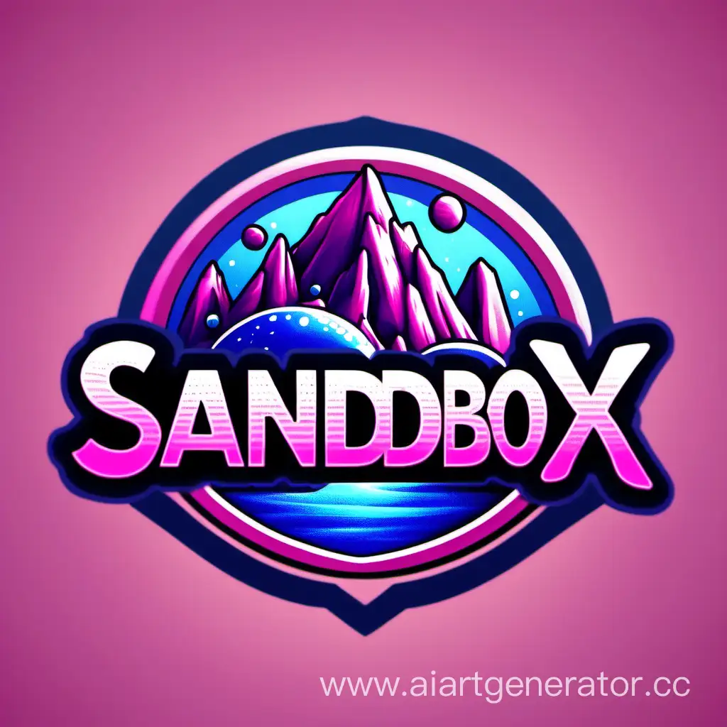 Logo for Sandbox Genre Adventure Sandbox Game in Digital Drawing Style Blue-Pink Shade with Name SandBox