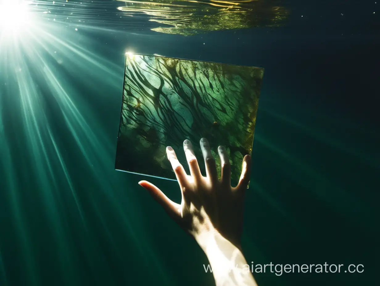 Sunlit-Shard-Reflection-of-a-Womans-Hand-in-Underwater-Mirror