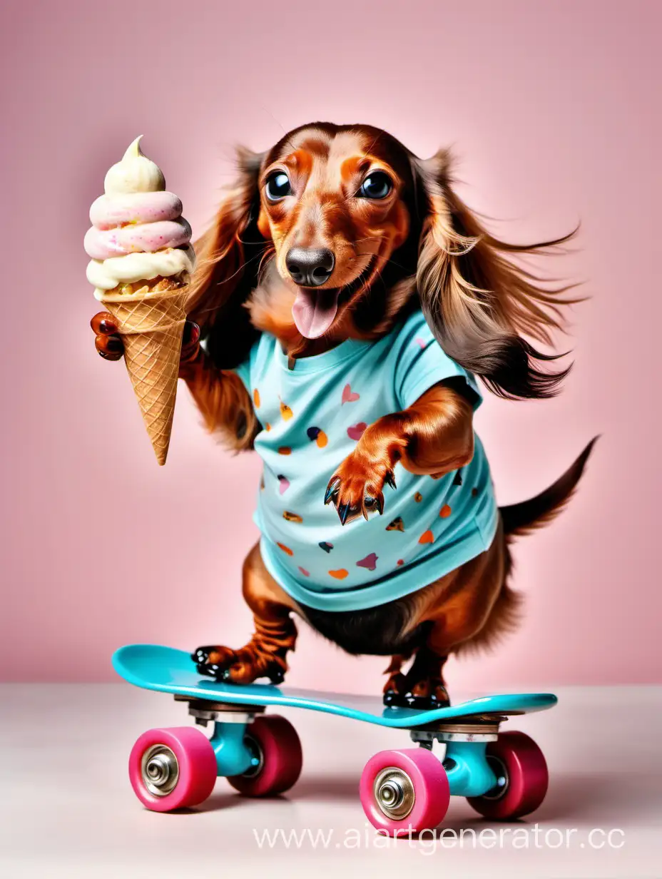 Chubby-Dachshund-Roller-Skating-and-Enjoying-Ice-Cream