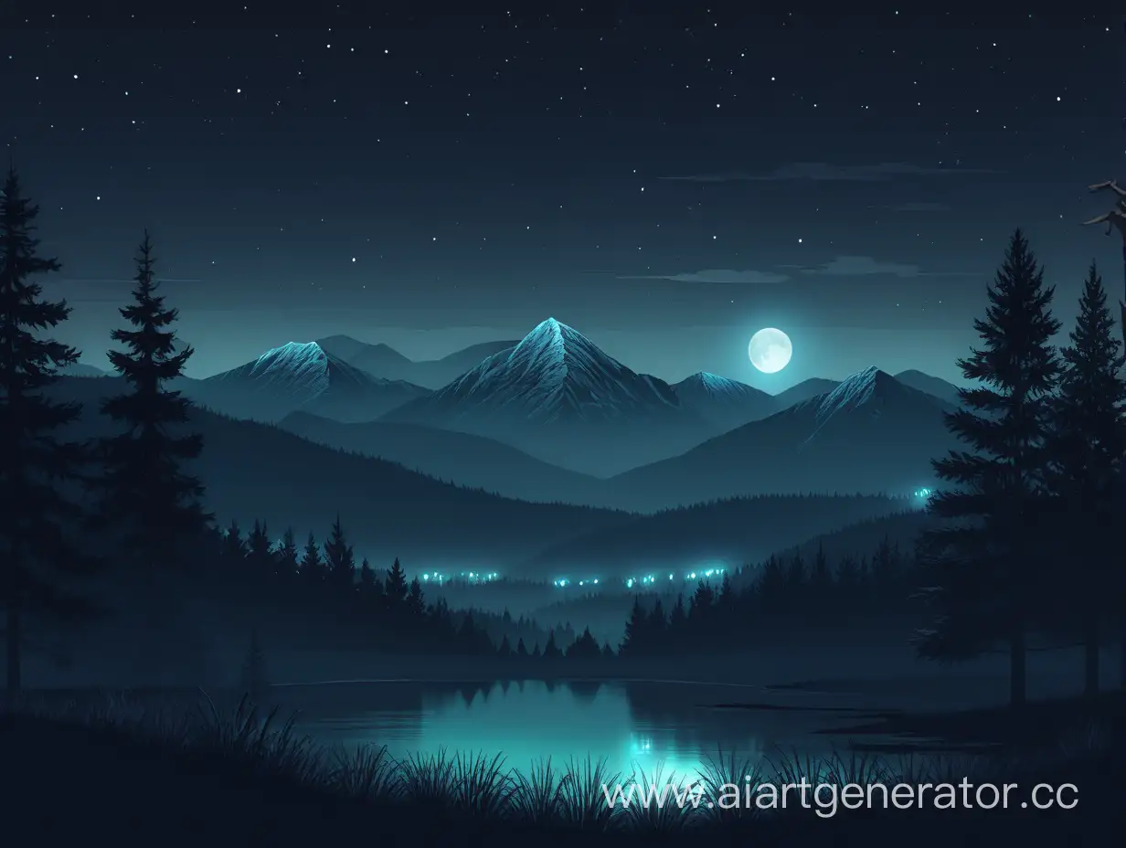 Ночной пейзаж леса и гор