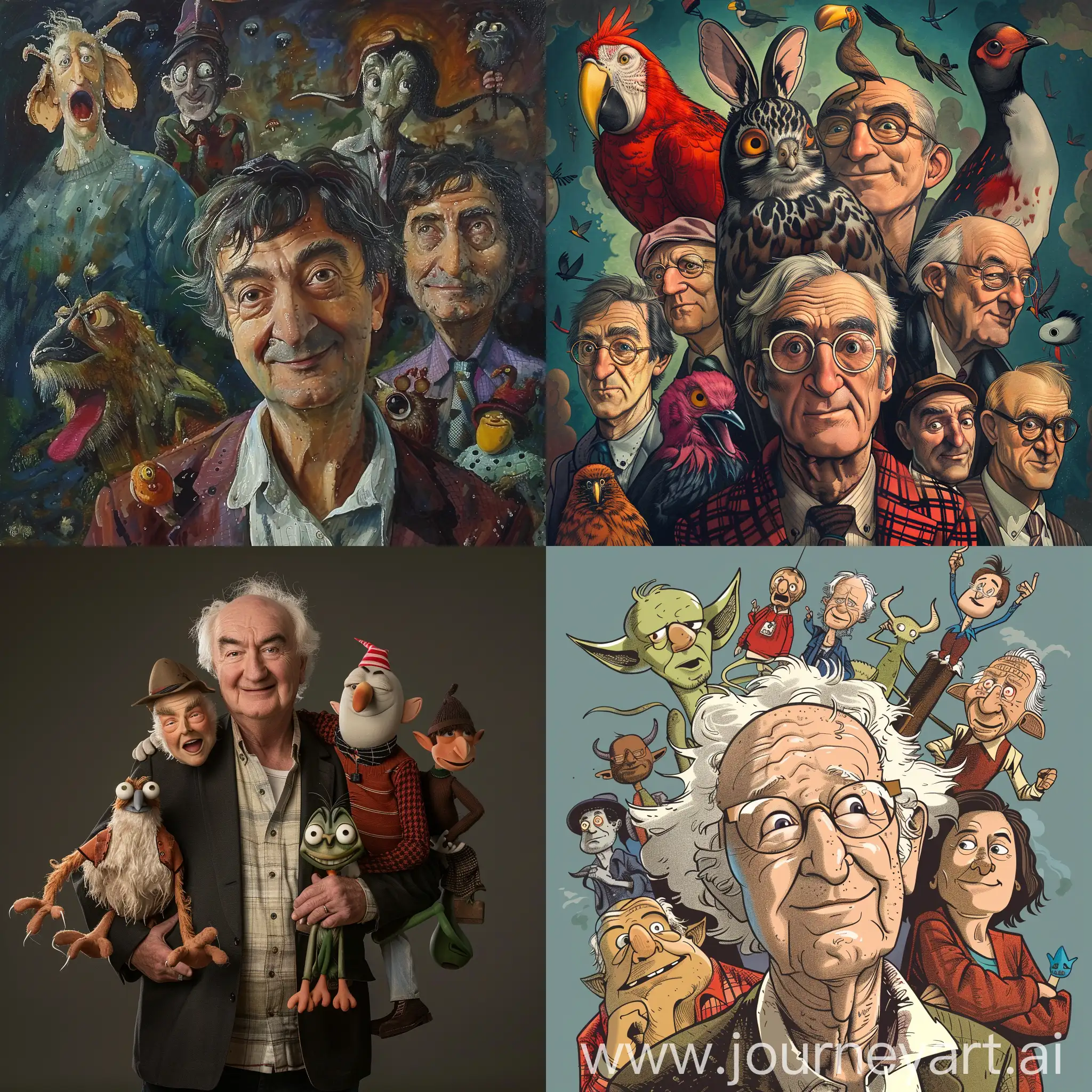 Author Douglas Adams and some of the characters from his books 