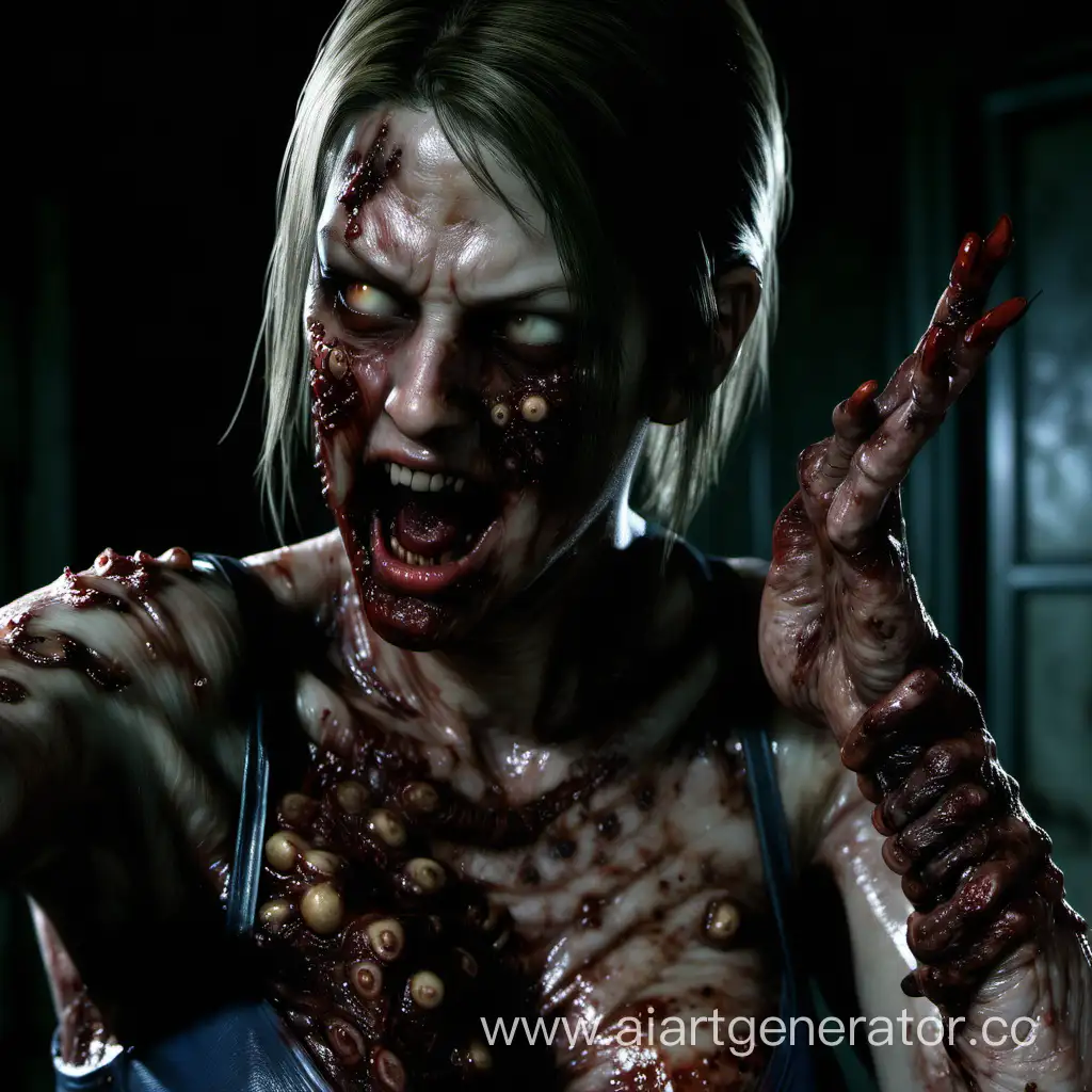 Hunter from Resident Evil with long nails, body covered in pus and sores