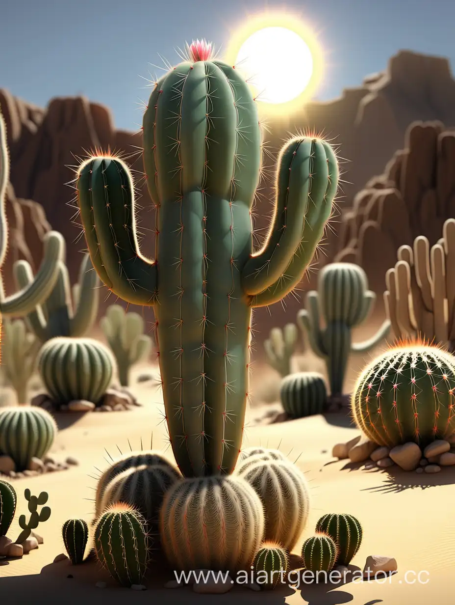 большой и красивый кактус в пустыне под солнцем