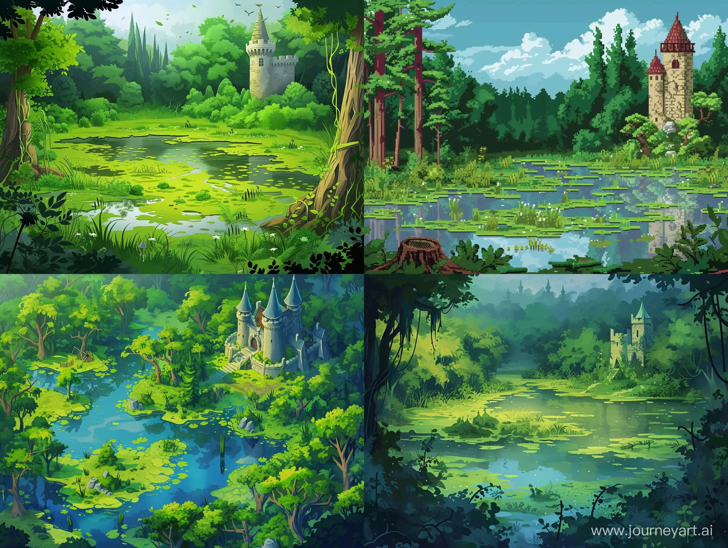 Enchanting-Swamp-Castle-Mystical-Greenery-for-Mobile-Game-Background