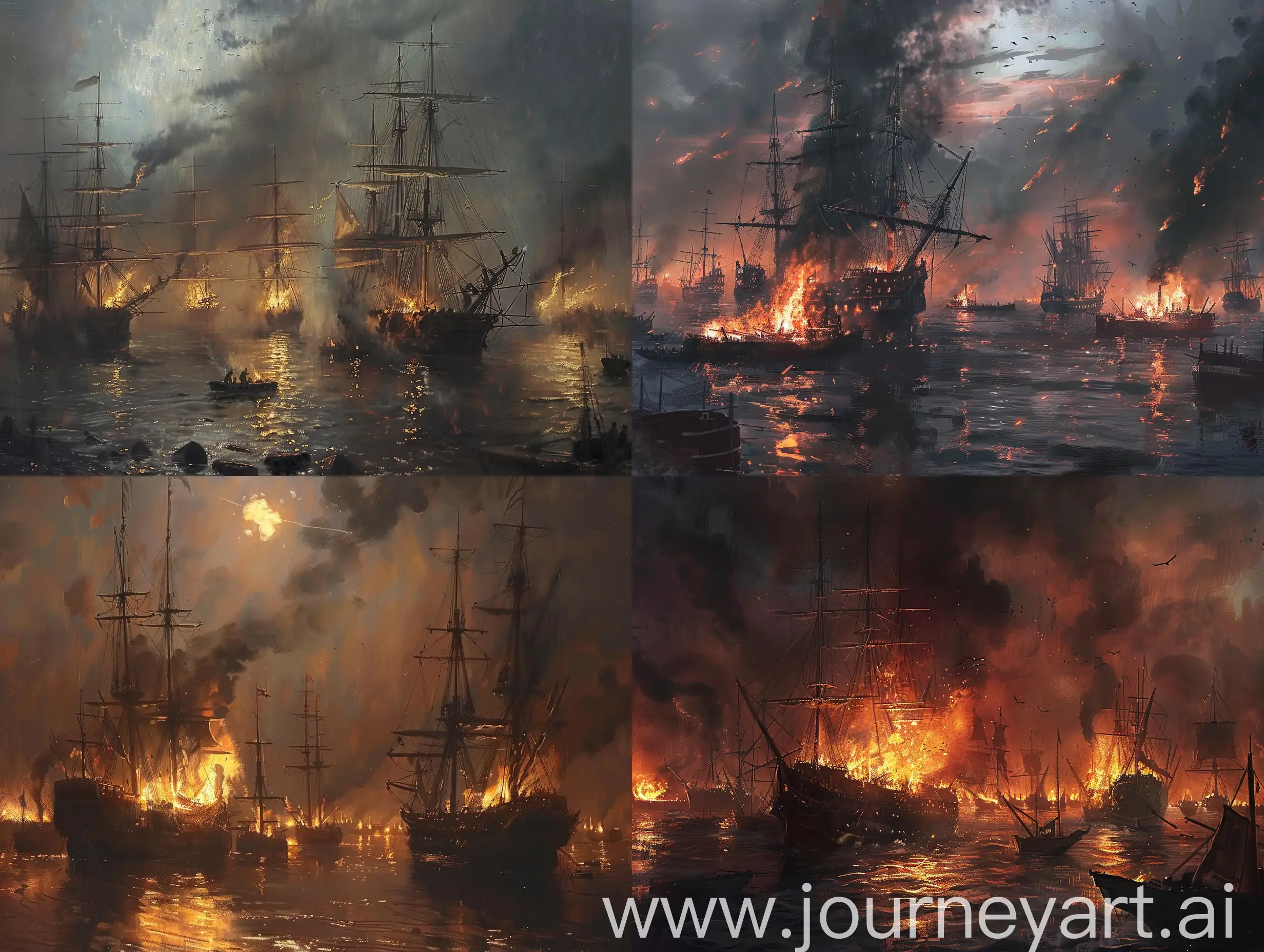 Harbor-Ships-Engulfed-in-Flames