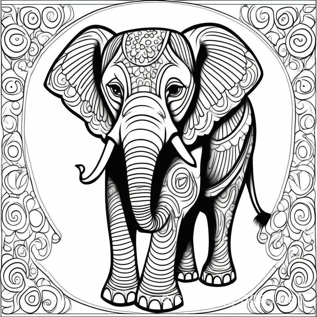 A elephant, Coloring Page, black and white, line art, white background, Simplicity, Ample White Space. The background of the coloring page is plain white to make it easy for young children to color within the lines. The outlines of all the subjects are easy to distinguish, making it simple for kids to color without too much difficulty