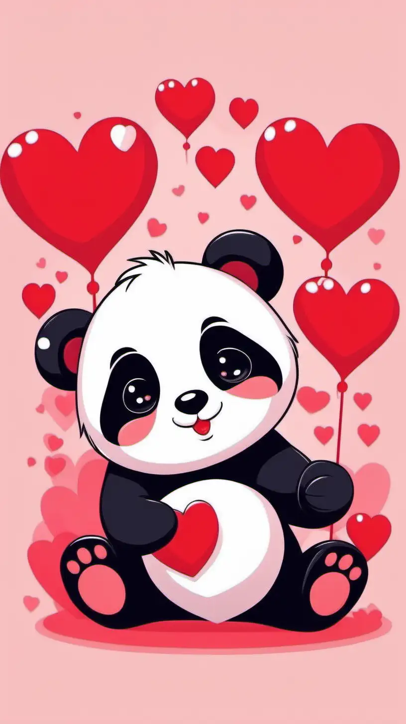 Adorable Cartoon Panda Surrounded by Red Hearts Valentines Day Illustration