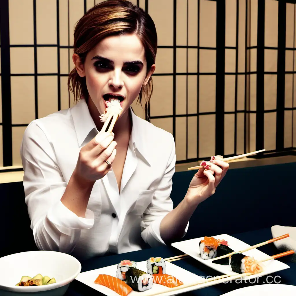 Emma-Watson-Enjoying-Exquisite-Sushi-Delicacies