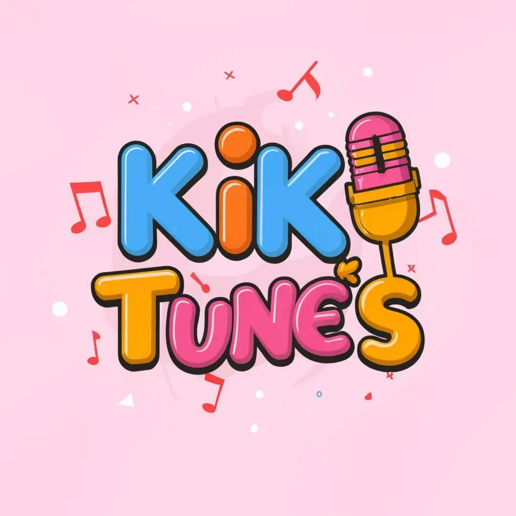 a logo design,with the text "Kiki Tunes", main symbol:The logo could feature the name "Kiki Tunes" in a playful and colorful font, with each letter designed to resemble musical notes or instruments. For example, the "K" could be shaped like a microphone, the "I's" could be replaced with musical notes, and the "T" could resemble a tuning fork. The letters could be arranged in a slightly curved or wavy layout to evoke a sense of rhythm and movement.

Surrounding the lettering, you could include whimsical musical elements like stars, music symbols, or sound waves to further enhance the musical theme. Additionally, incorporating vibrant colors like pink, blue, and yellow can help make the logo eye-catching and appealing to kids.,Moderate,clear background