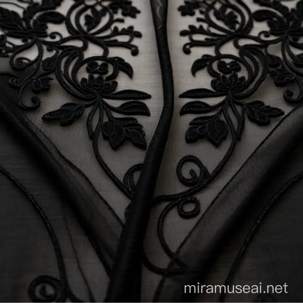 Elegant Black Lace Sheer Fabric Design