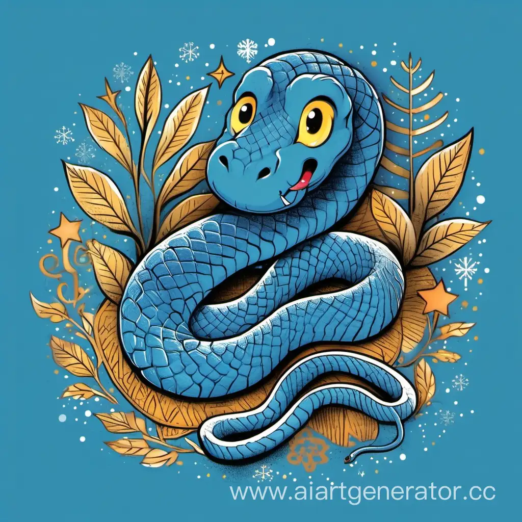 рисунок змеи в новогодней тематике детская иллюстрация синяя