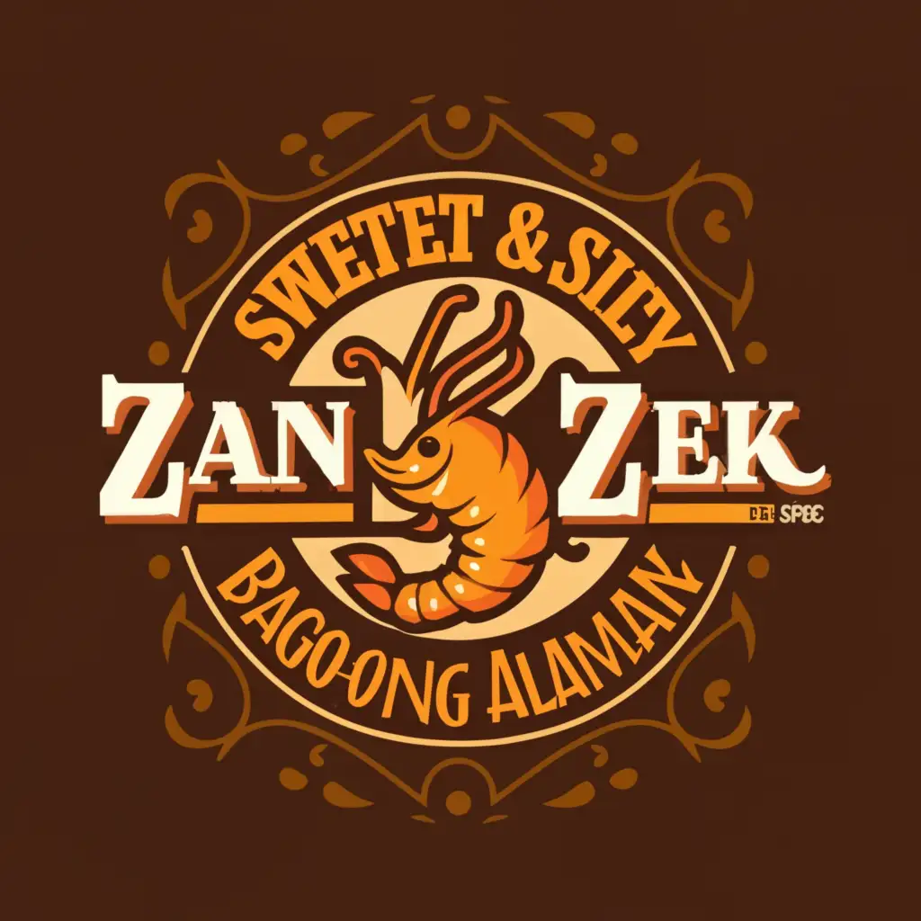 a logo design,with the text 'zan & zek Sweet & Spicy Pork Bago-ong ALAMANG', main symbol:shrimp or shrimp paste,Moderate,clear background