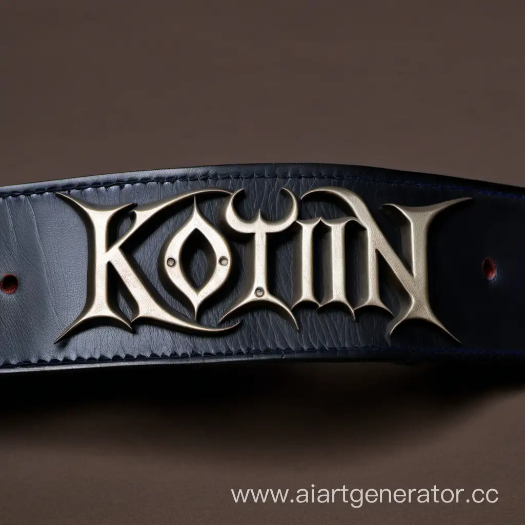 Надпись "Kotin" на кожанном ремне готическим шрифтом