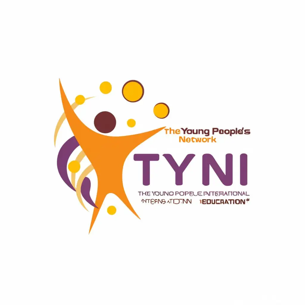 logo, A youthful character,  use yellow, brown, red and purple colours, with the text "The Young People's Network International, acronymn 'TYPNI '", typography, be used in Education industry