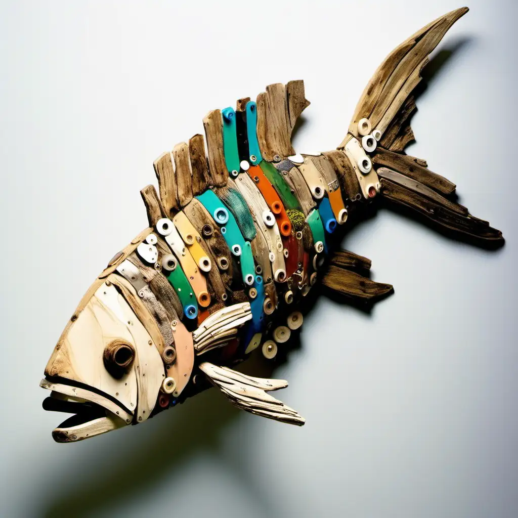 Unique Driftwood Fish Sculpture Made from Recycled Materials