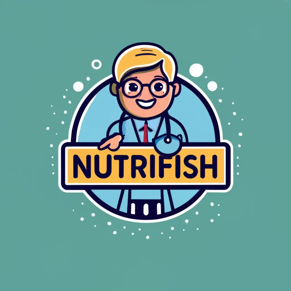 doctor advises people to eat fish because fish contain rich nutrients like omega fatty acid, with the text "Finn the NutriFish", typography, 