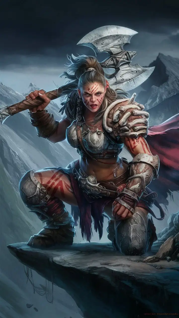 Fierce Female HalfOrc Barbarian Wielding Great Axe