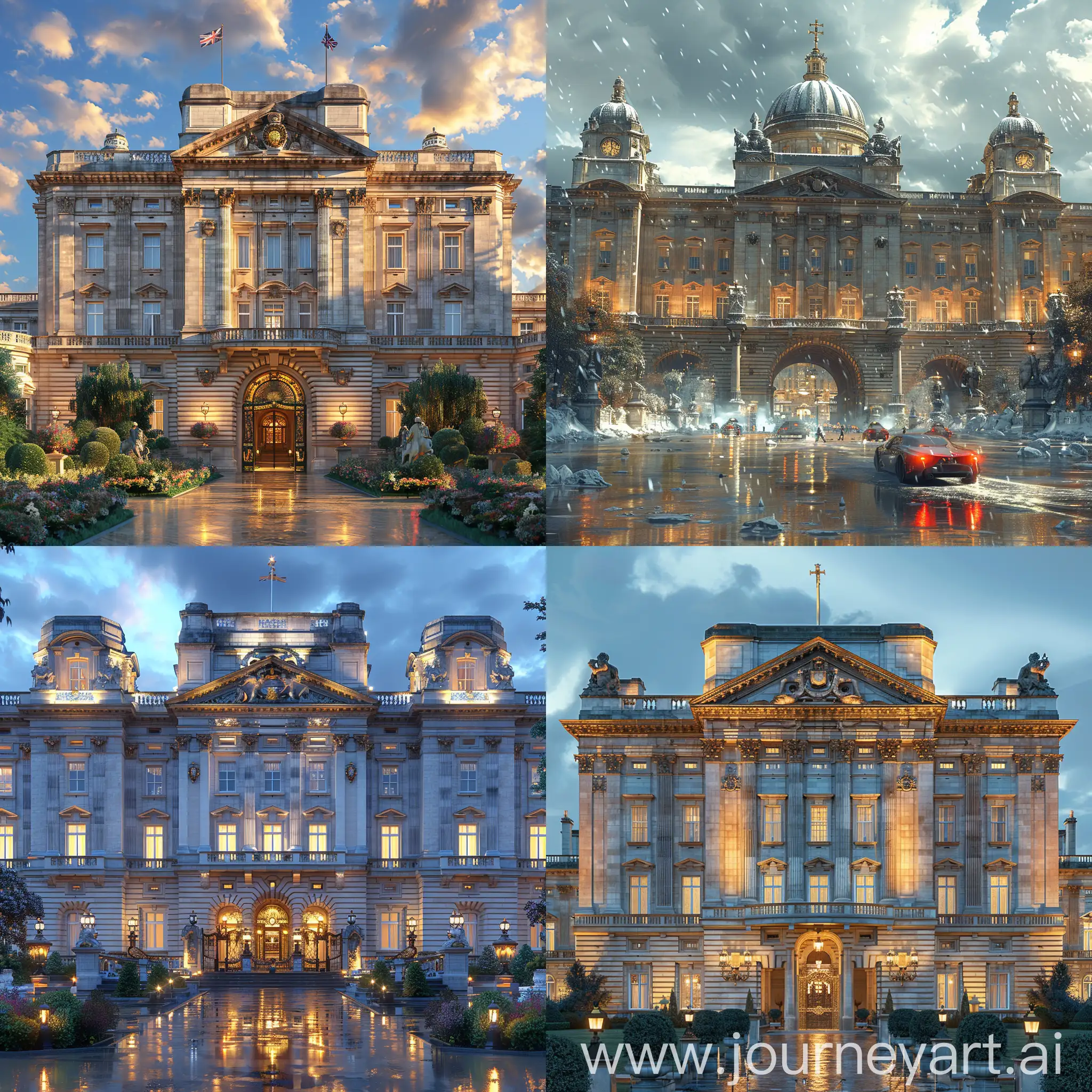 Futuristic Buckingham Palace, ultra-modern, ultramodern, octane render --stylize 1000