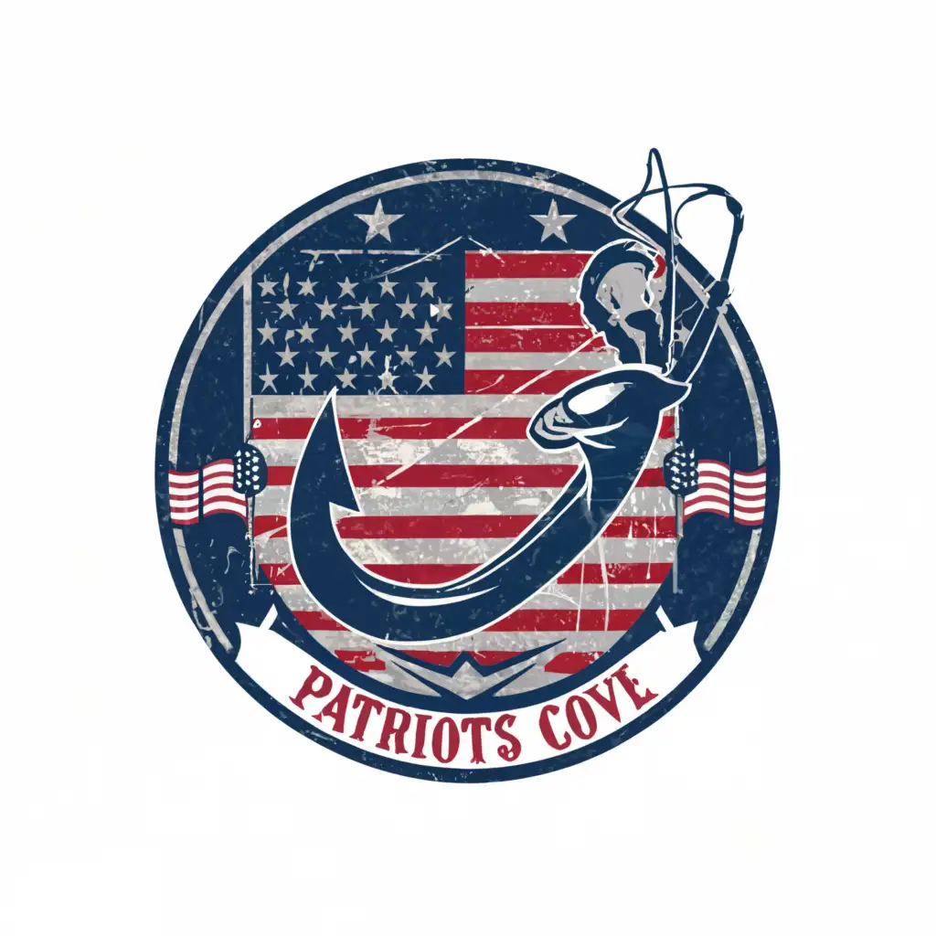 a logo design,with the text "Patriot’s Cove", main symbol:Fishing, veteran, america,Moderate,clear background