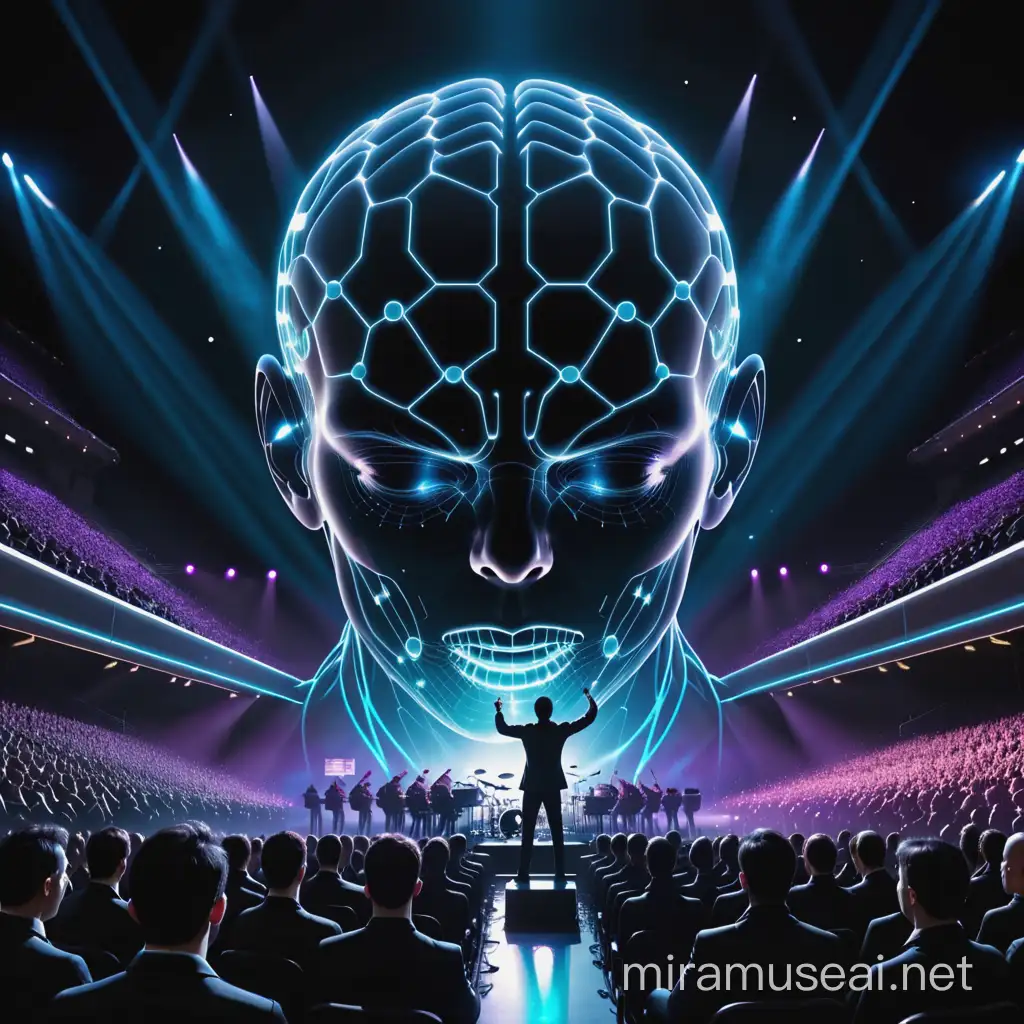 Epic Concert Scene with Neural Music Dynamic Crowd and Vibrant Stage Performance