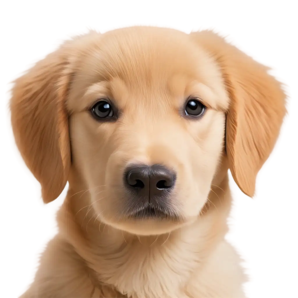 portrait of face of golden retriever puppy dog with light coloured fur like cartoon