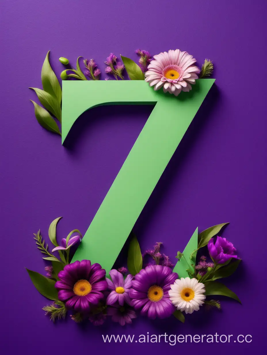 буква Z на фиолетовом фоне с цветами,цвет буквы Z зеленый