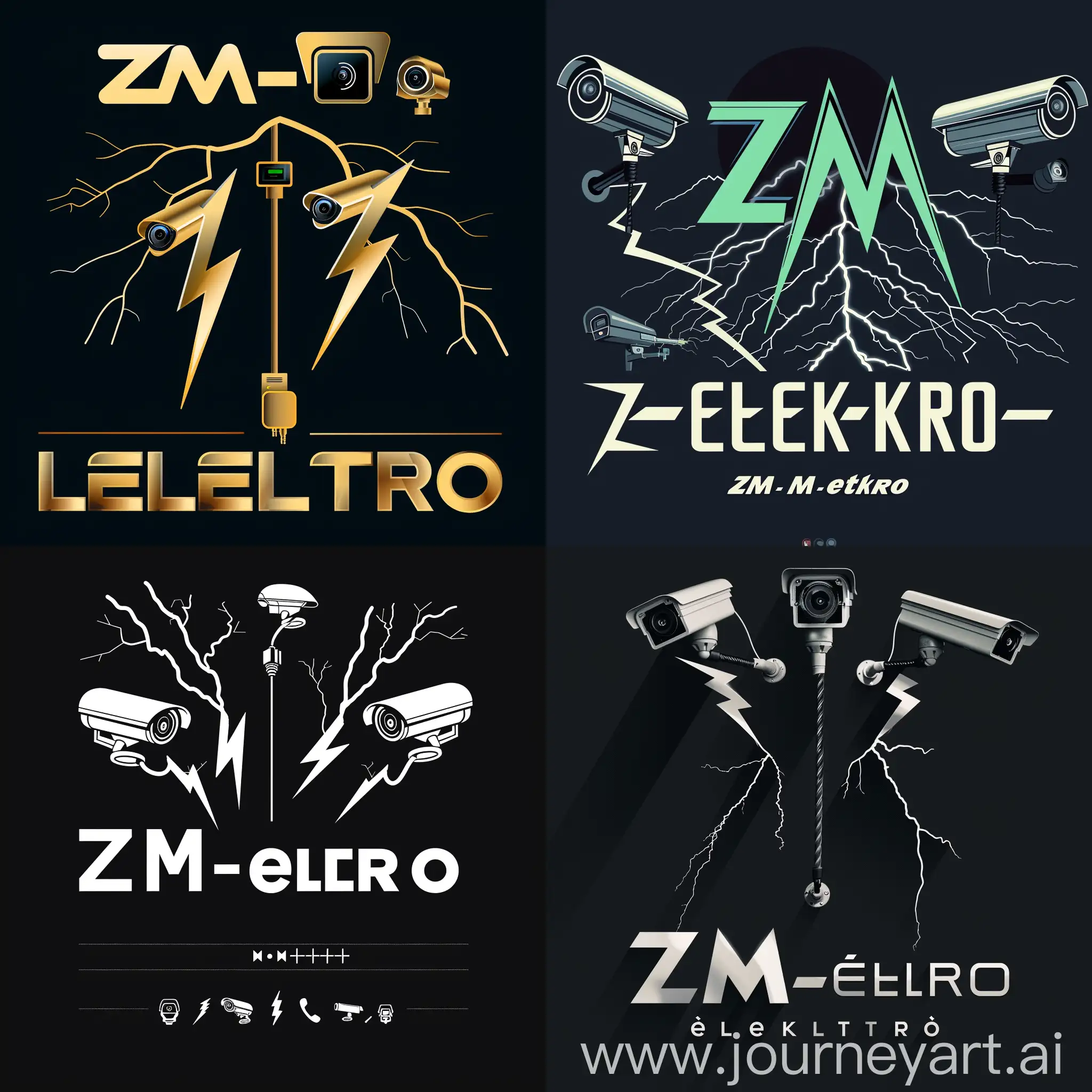 website logo for the ZM-elektro company, two lightning bolts and a lightning rod, security cameras