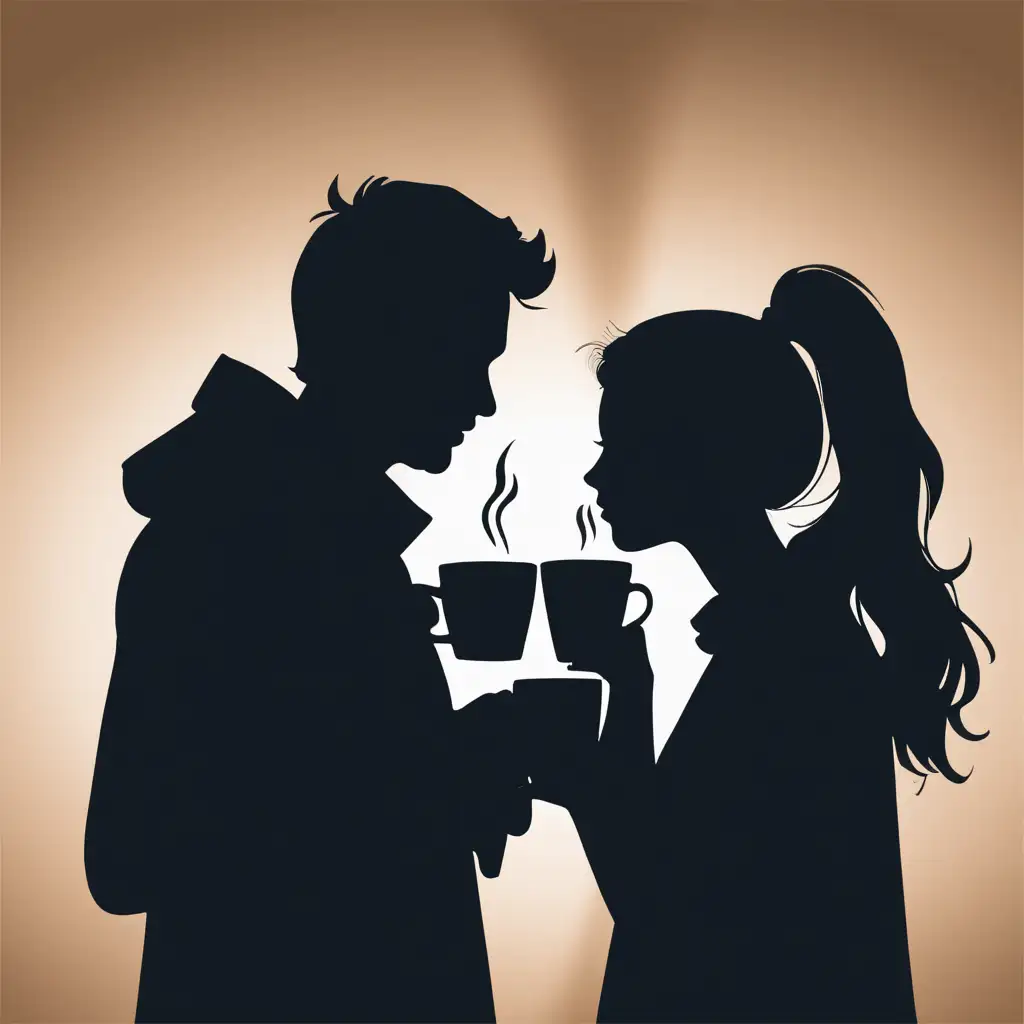 Romantic Couple Silhouette Sharing Coffee at Sunset