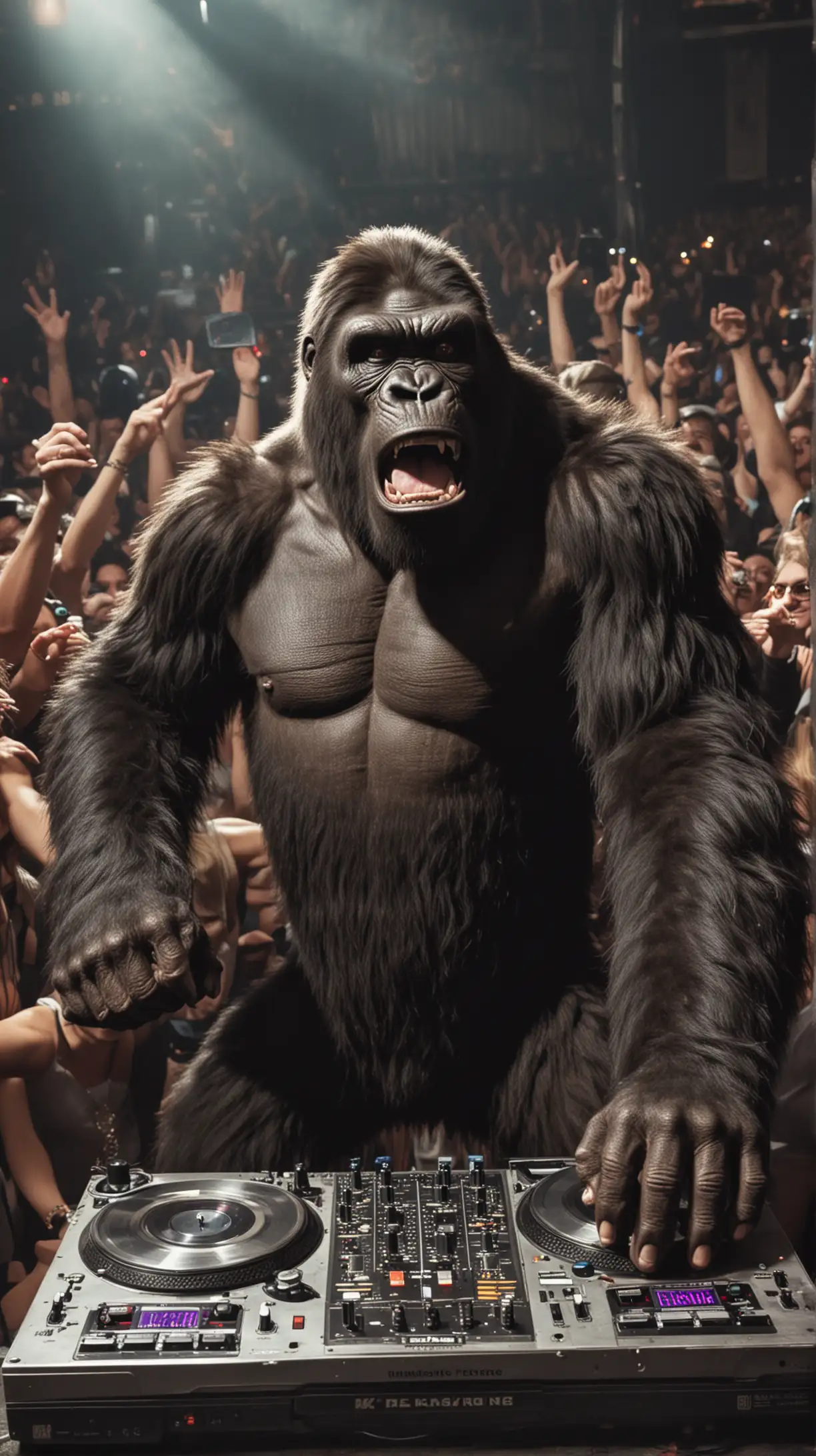 King Kong DJing a Vibrant Dance Party