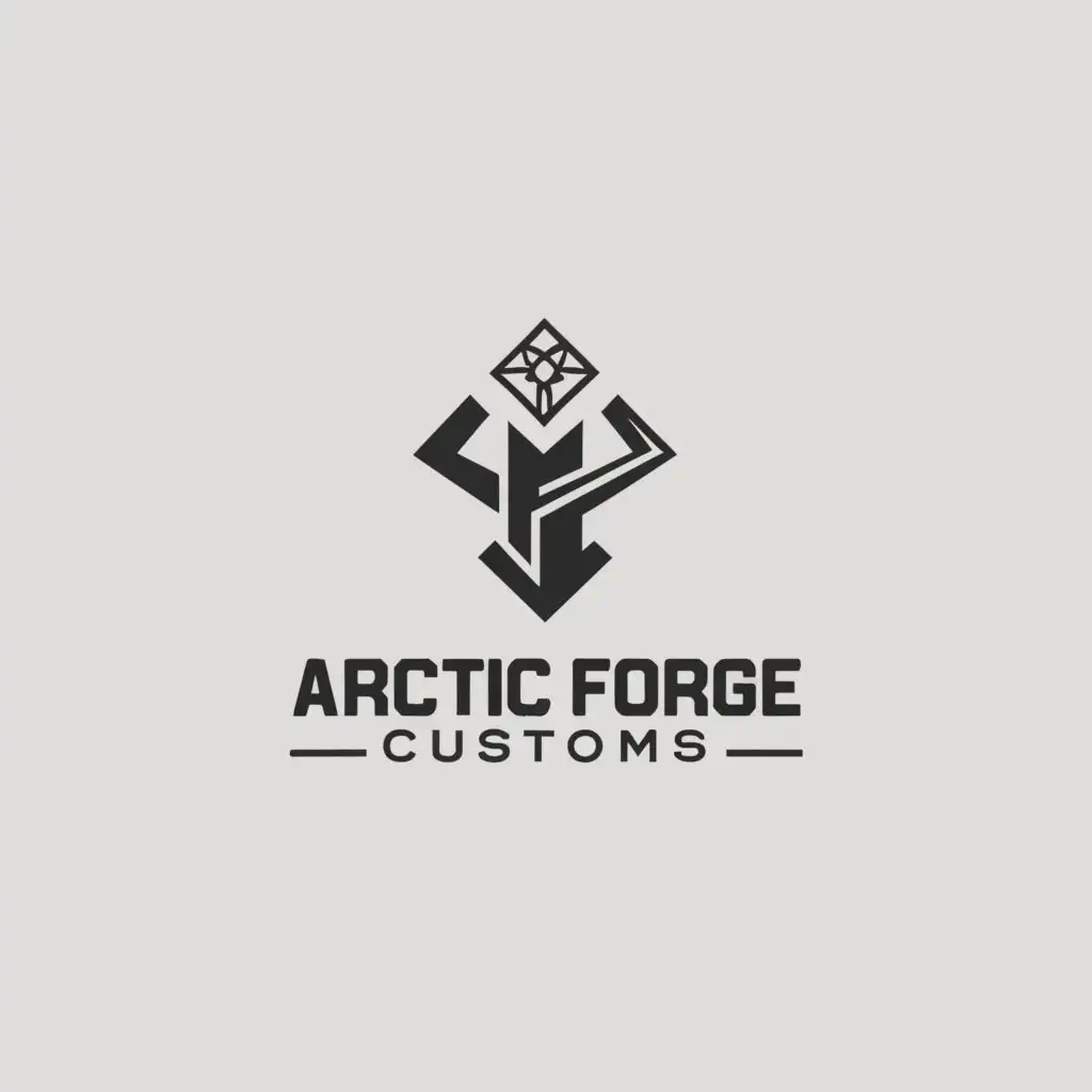 a logo design,with the text "Arctic Forge Customs", main symbol:Anvil with a magic the gathering card,Minimalistic,clear background