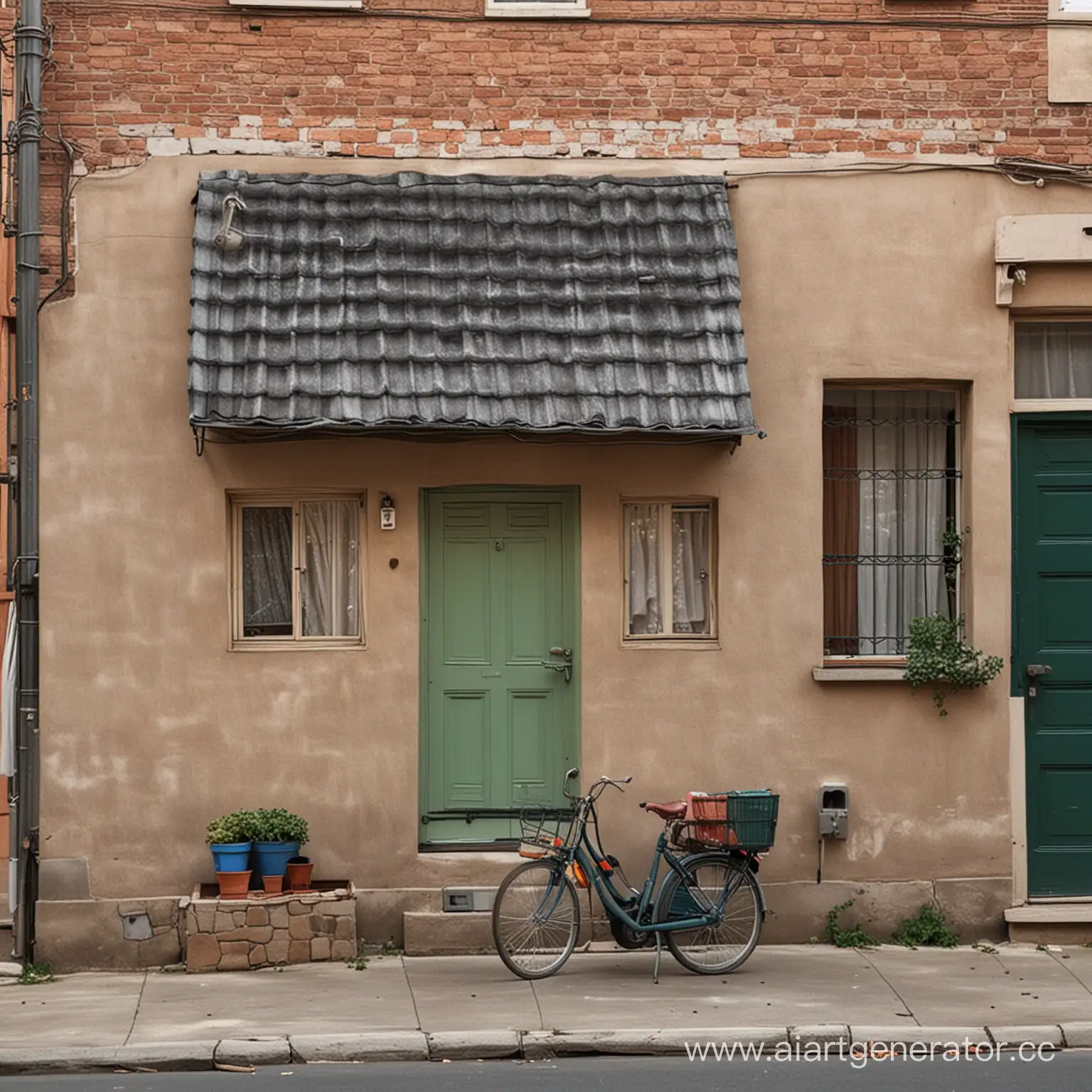 Quaint-House-Balanced-on-Bicycle-Handlebars