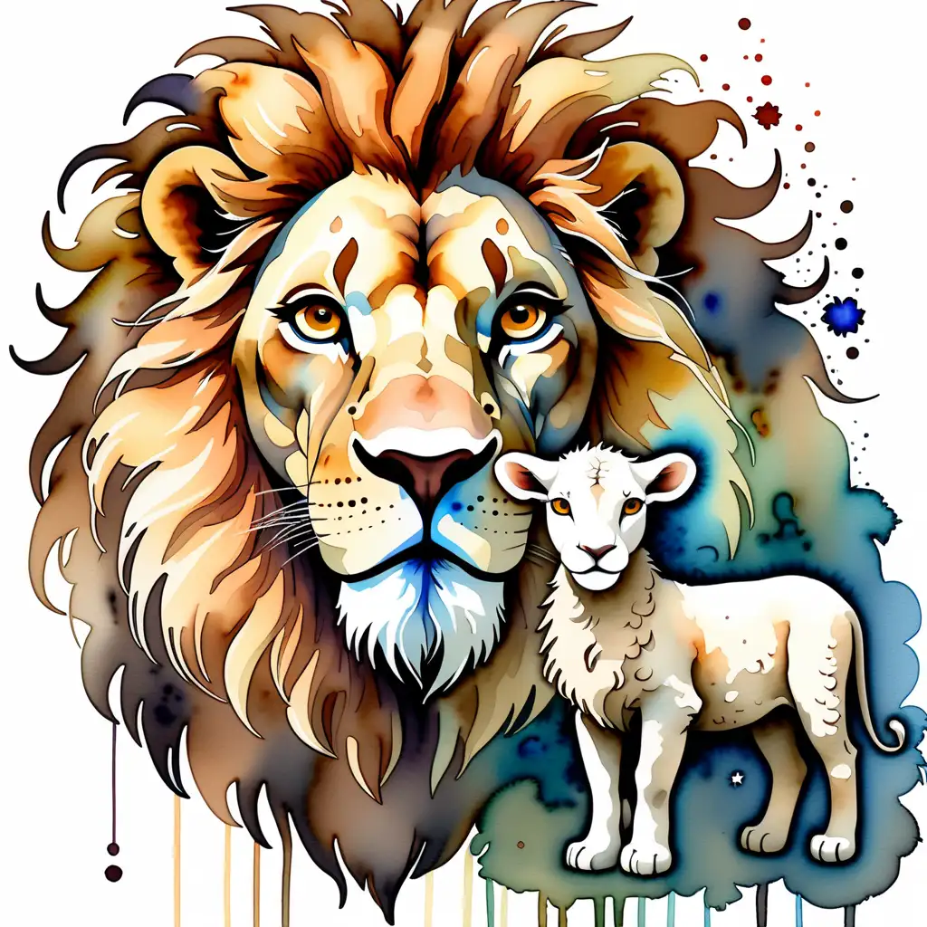 Majestic Lion and Lamb Watercolor Minimal Art Enchanting Harmony