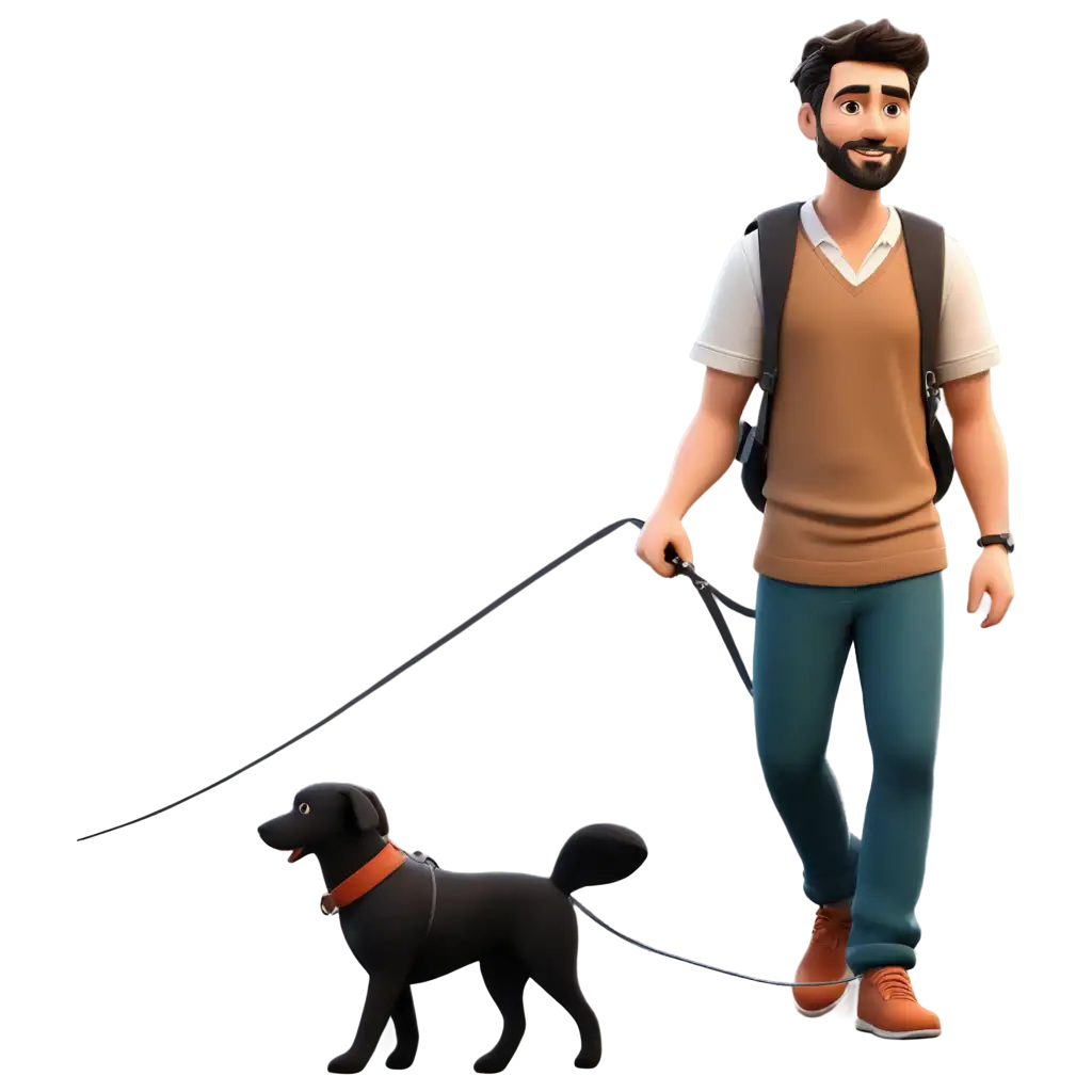 owner walking with his dog in leash cartoon type


