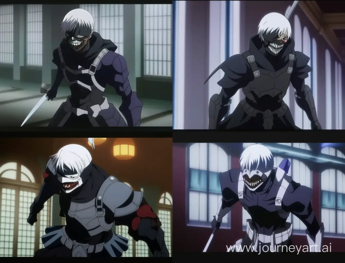 Manga-Style-Fight-Scene-with-Character-in-Dark-Armor-and-White-Mask