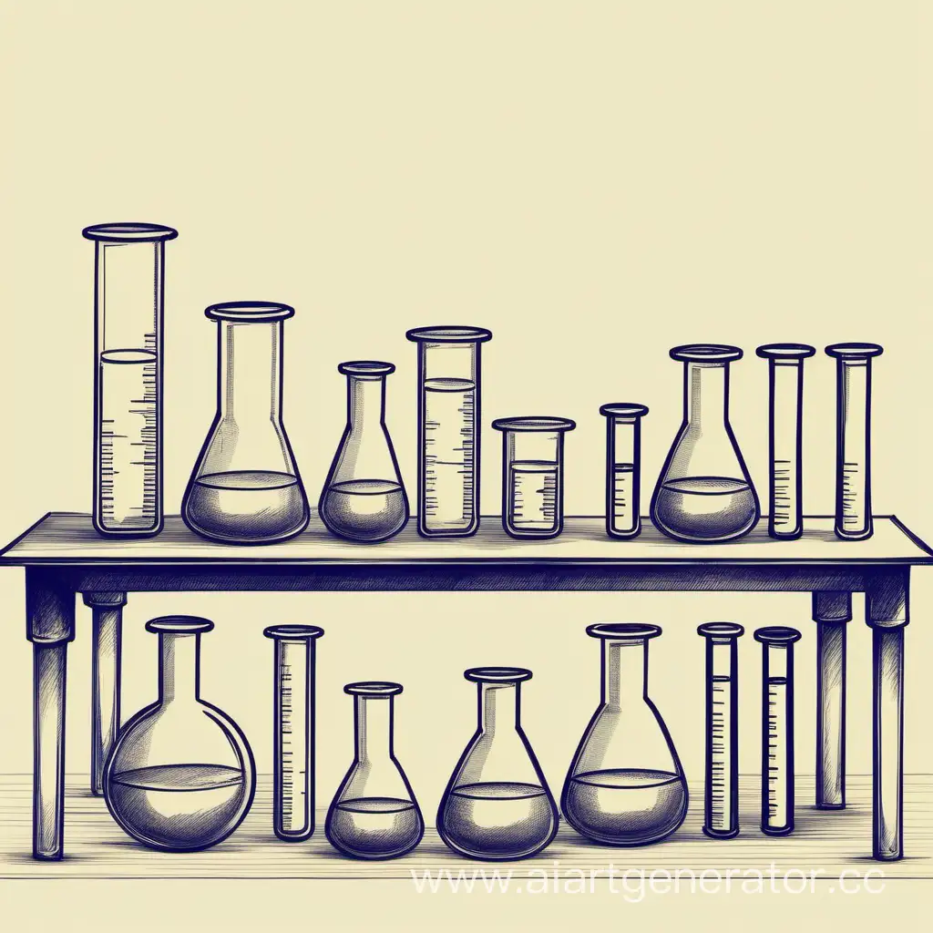 Scientific-Laboratory-Table-with-Flasks-and-Sketching-Supplies