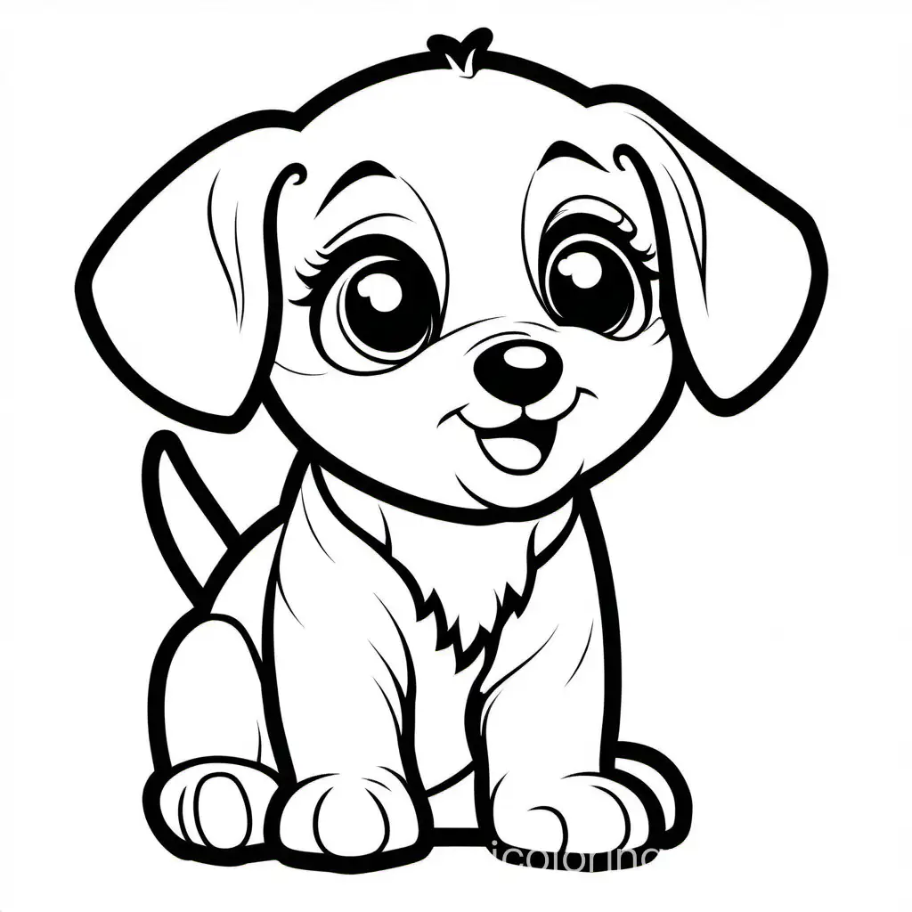 cute baby puppy coloring page for kids, Coloring Page, black and white, line art, white background, Simplicity, Ample White Space. The background of the coloring page is plain white to make it easy for young children to color within the lines. The outlines of all the subjects are easy to distinguish, making it simple for kids to color without too much difficulty