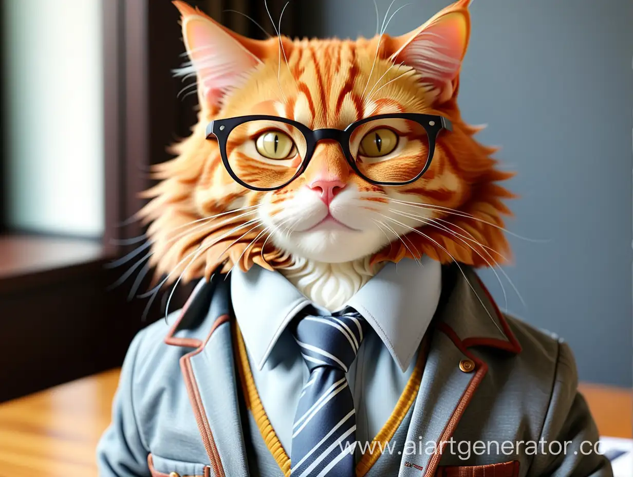 рыжий кот в очках и красивом пиджаке с галстуком
