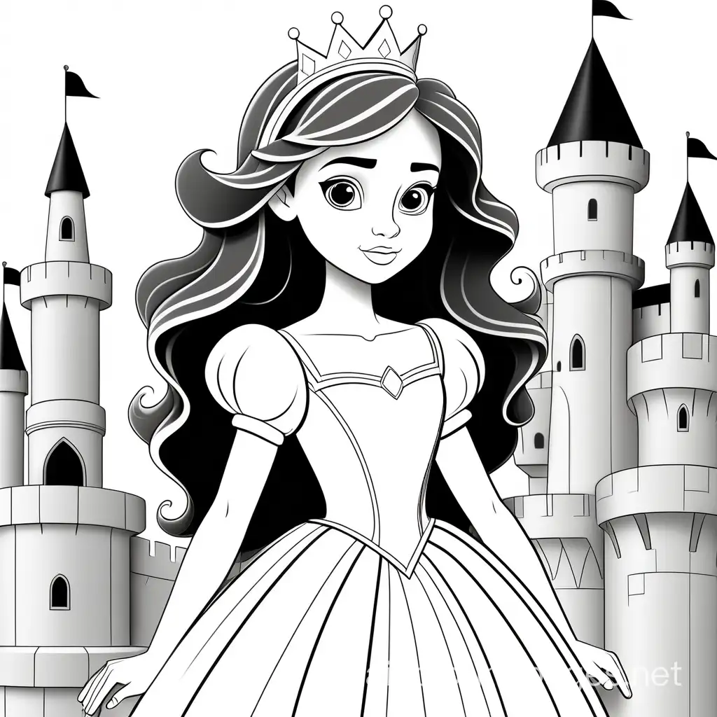 Princess-Coloring-Page-with-Castle-Simple-and-Easy-Coloring-for-Kids