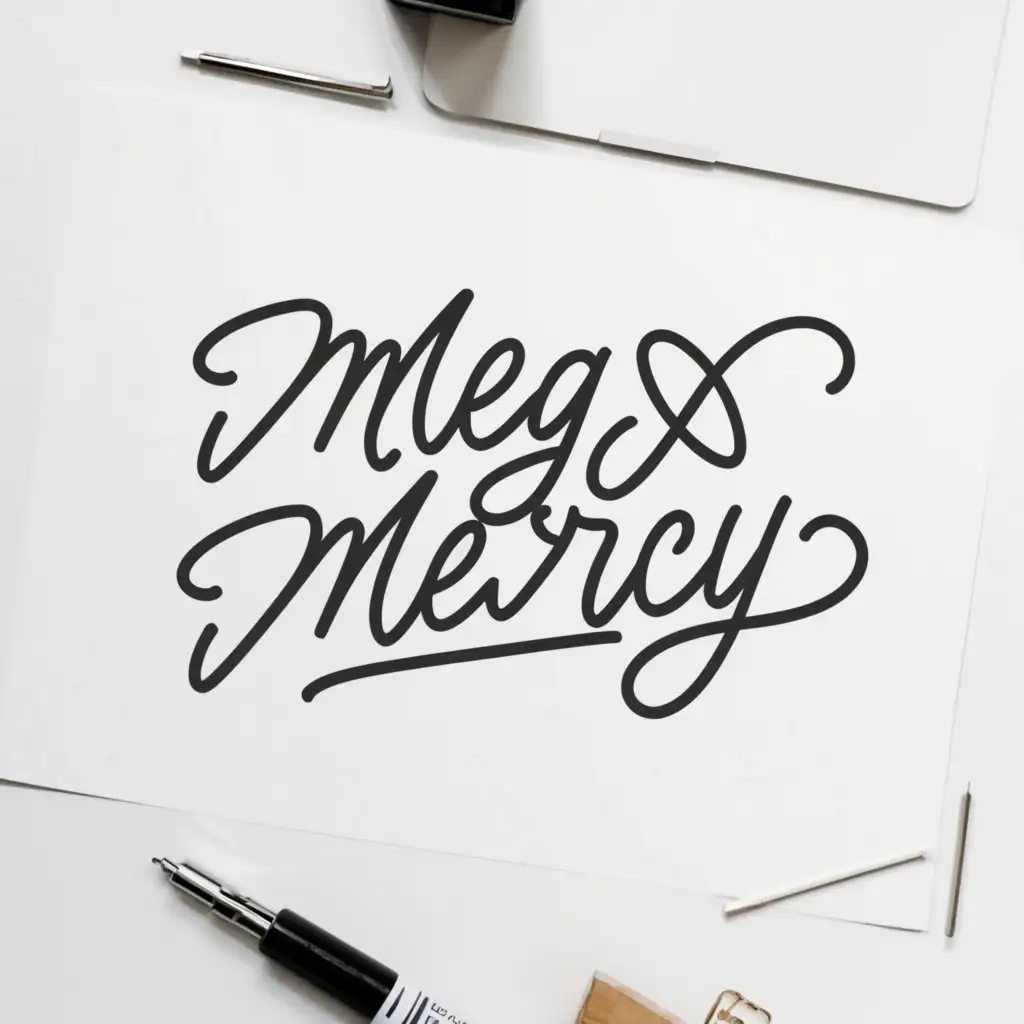 a logo design,with the text "megxmercy", main symbol:cursive,Minimalistic,clear background