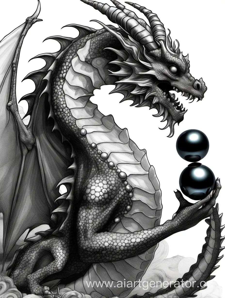 Playful-Profile-Enchanting-Black-and-White-Dragon-with-a-Precious-Black-Pearl