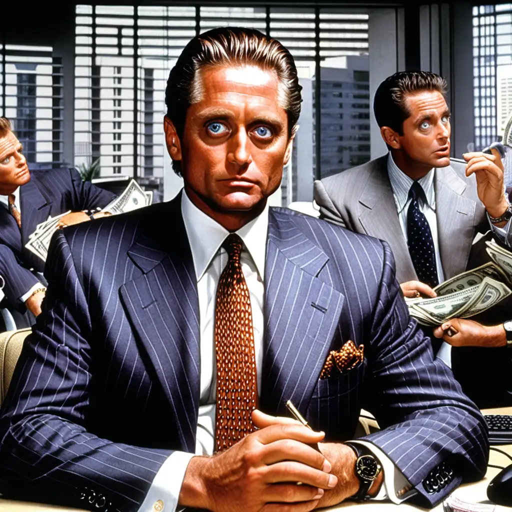 Gordon Gekko the Powerful Investment Banker in a Moment of Unbridled Enthusiasm