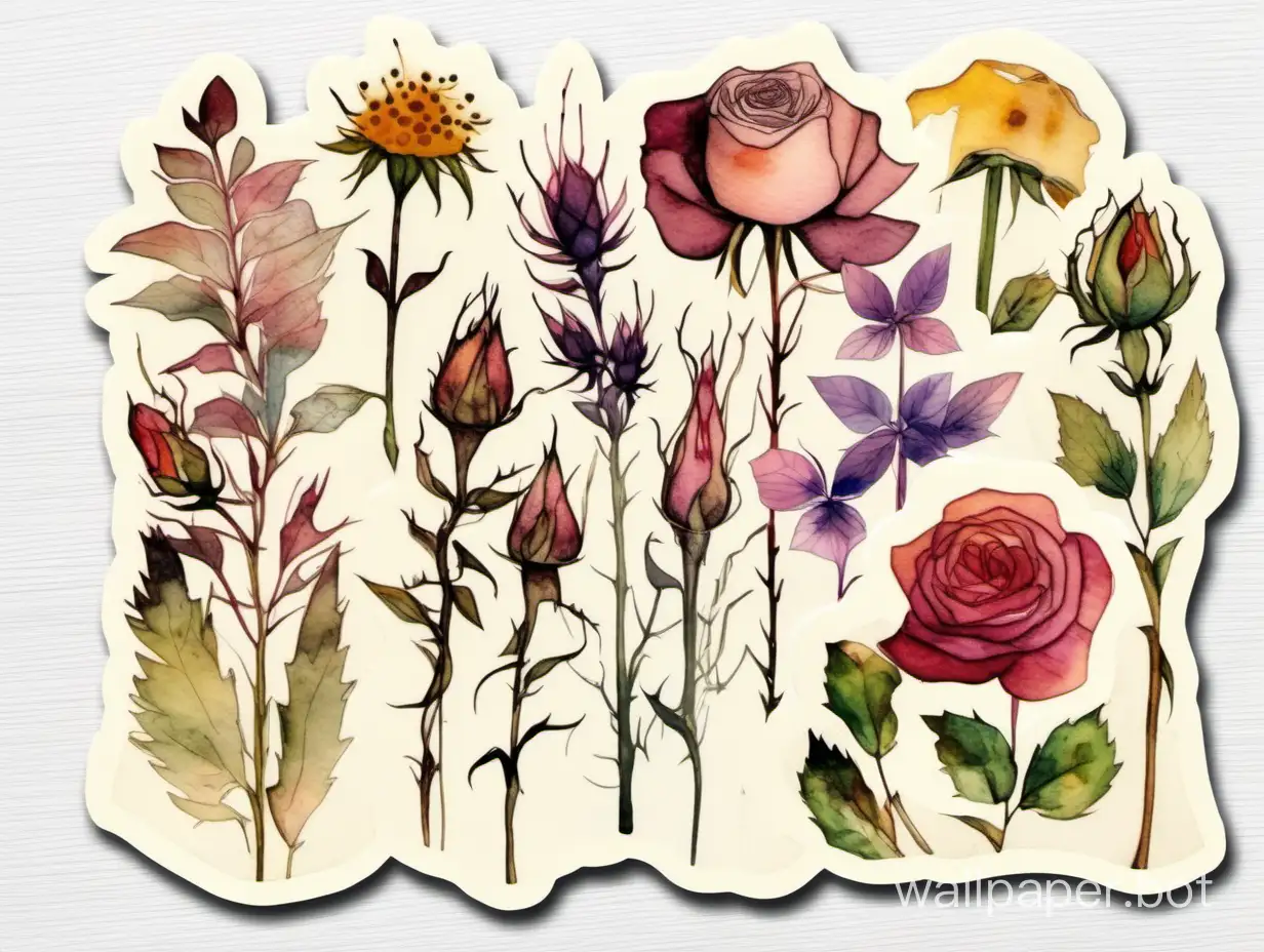 Boho-Roses-Cottagecore-Vintage-Botanical-Watercolor-with-Pressed-Wildflowers