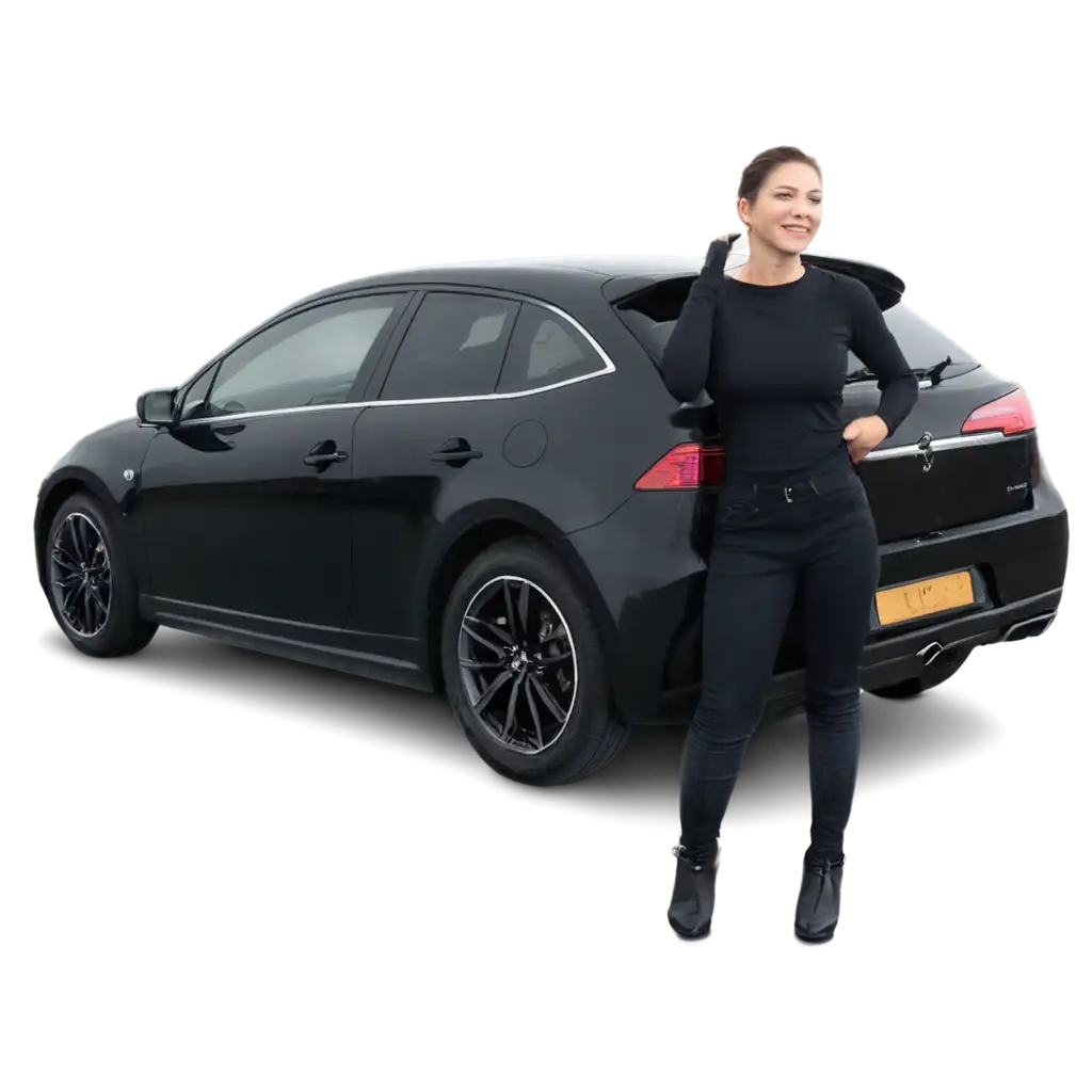 the woman with her black car
