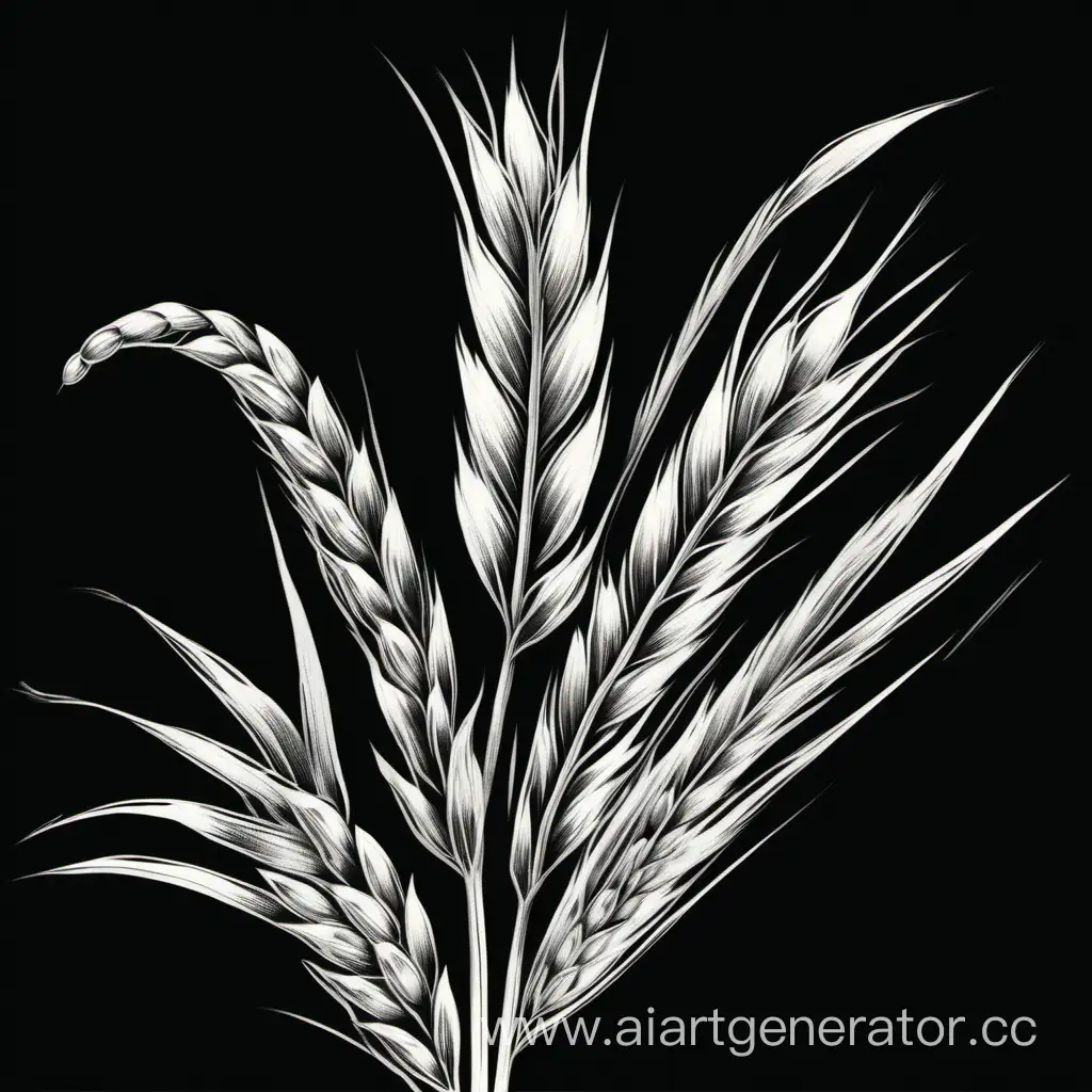 Vibrant-Pencil-Sketch-of-an-Ear-of-Wheat-on-Black-Background