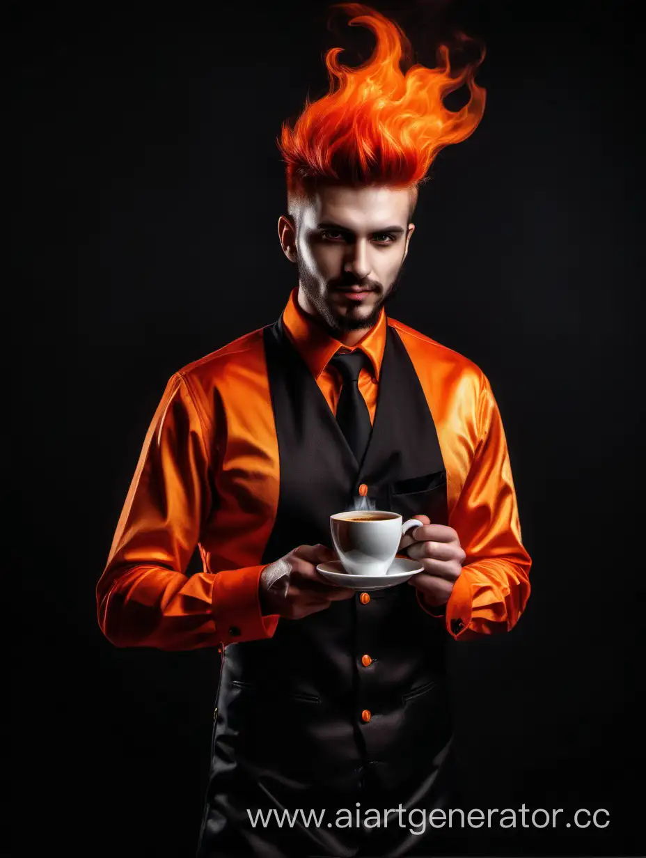 Fiery-Bartender-Serving-Coffee-in-Stylish-Costume